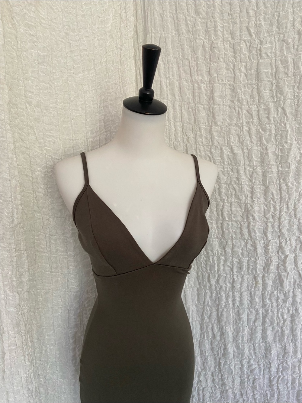 Strapless Plunge Bodycon Dress in Olive